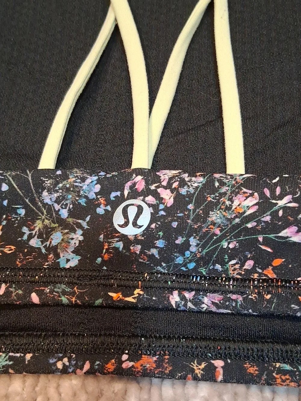 lululemon athletica Black Floral-Trim Strappy Sports Bra